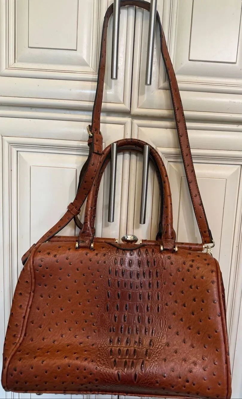 Faux Alligator Embossed Textured Satchel Shoulder Handbag Brown Medium NWOT